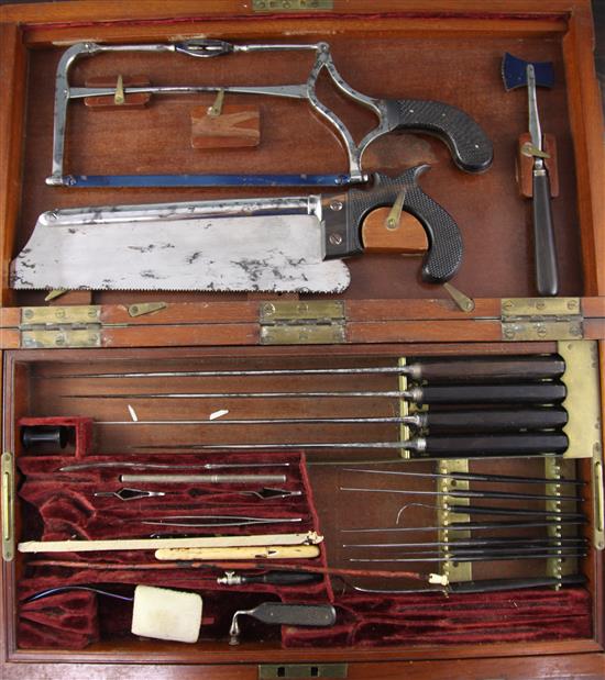A good mid 19th century brass bound mahogany cased Field Surgeons set by S Maw & Son & others belonging to Rowland Wimburn Carter,